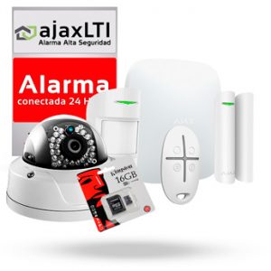 KIT COMPLETO de SISTEMA de ALARMA AJAX con CÁMARA (HUB + MOTIONPROTECT + DOORPROTECT + SPACECONTROL + CAMARA SAFIRE VINOLY + TARJETA MicroSD 128GB + CARTEL)