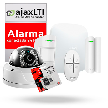 Kit completo sistema de alarma Ajax con cámara (Hub + Motionprotect + Doorprotect + Spacecontrol + cámara Safire Vinoly + tarjeta microSD 128 GB cartel) -