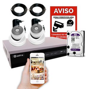 KIT COMPLETO para VIDEOVIGILANCIA con 2 CAMARAS de 5 MEGAPÍXELES y DVR (+ CABLE COAXIAL + DISCO DURO 1TB + CARTEL + ALIMENTADORES)